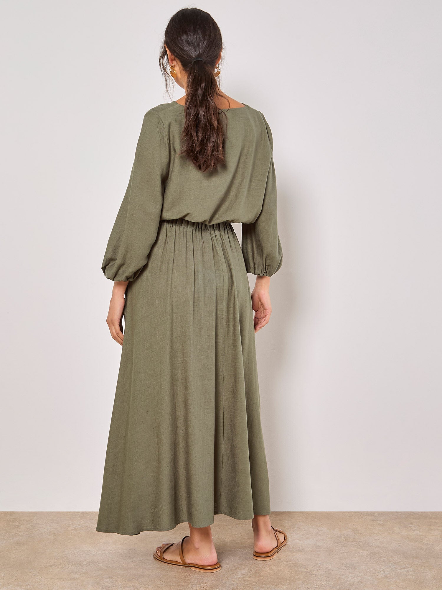 APRICOT LINEN BLEND GATHERED A LINE MAXI SKIRT